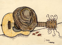 Jeff Larson drawing of Dave's hat and guitar